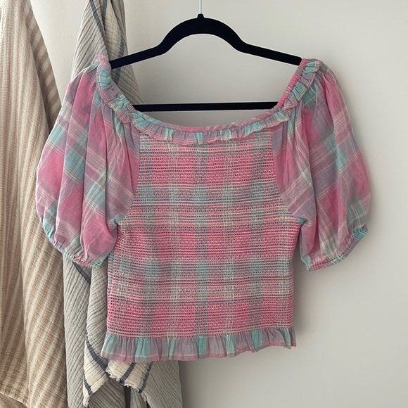 LoveShackFancy puff sleeve plaid blouse - Picture 3 of 4